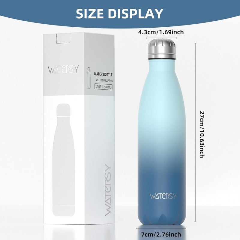 WATERSY Stainless Steel water bottles,17oz/500ml Insulated Water Bottles,Ocean Blue metal water bottle Keeps Drink Cold and Hot,BPA Free kids water bottles for School,Gym,Travel,Sports - Image 3